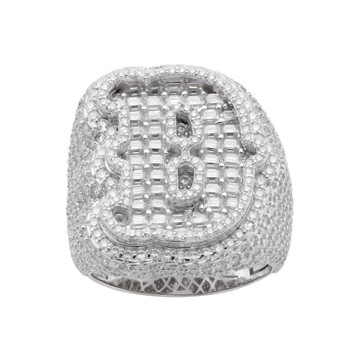 S.Silver Round Baugette Moissanite Albhabet D letter Initial SZ 10 Mens Ring RP 7-1/4 Cttw