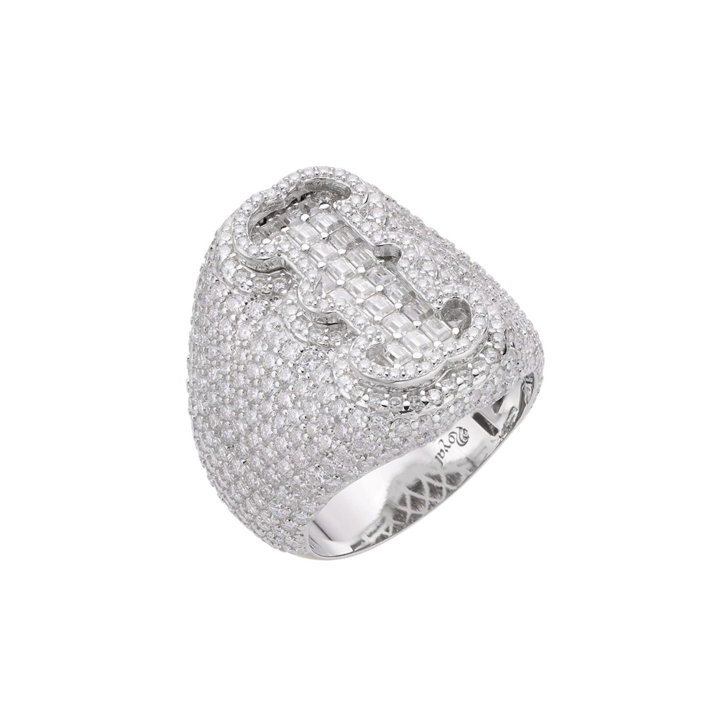 S.Silver Round Baugette Moissanite Albhabet I letter Initial SZ 10 Mens Ring RP 6-1/2 Cttw