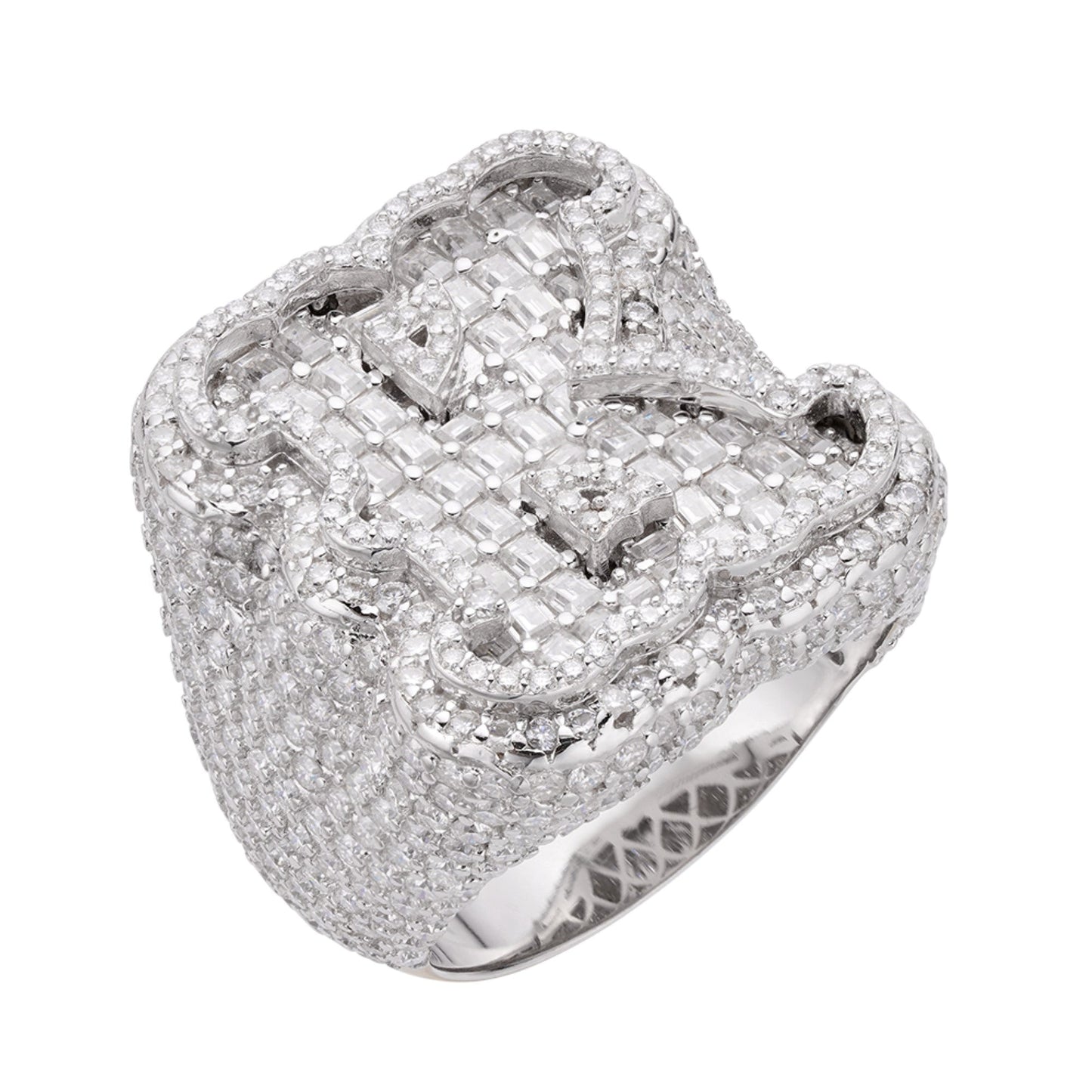 S.Silver Round Baugette Moissanite Albhabet K letter Initial SZ 10 Mens Ring RP 7-1/2 Cttw