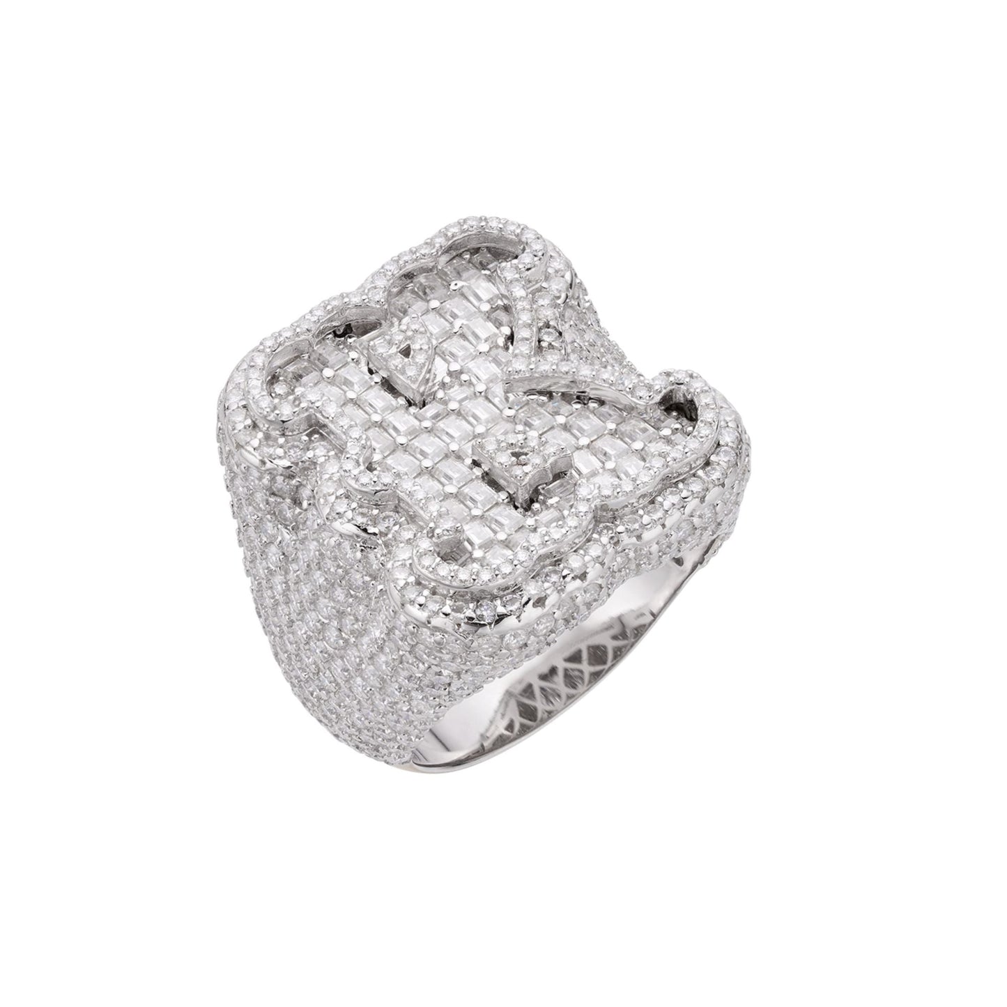 S.Silver Round Baugette Moissanite Albhabet K letter Initial SZ 10 Mens Ring RP 7-1/2 Cttw