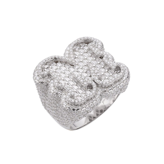 S.Silver Round Baugette Moissanite Albhabet M letter Initial SZ 10 Mens Ring RP 9-1/8 Cttw