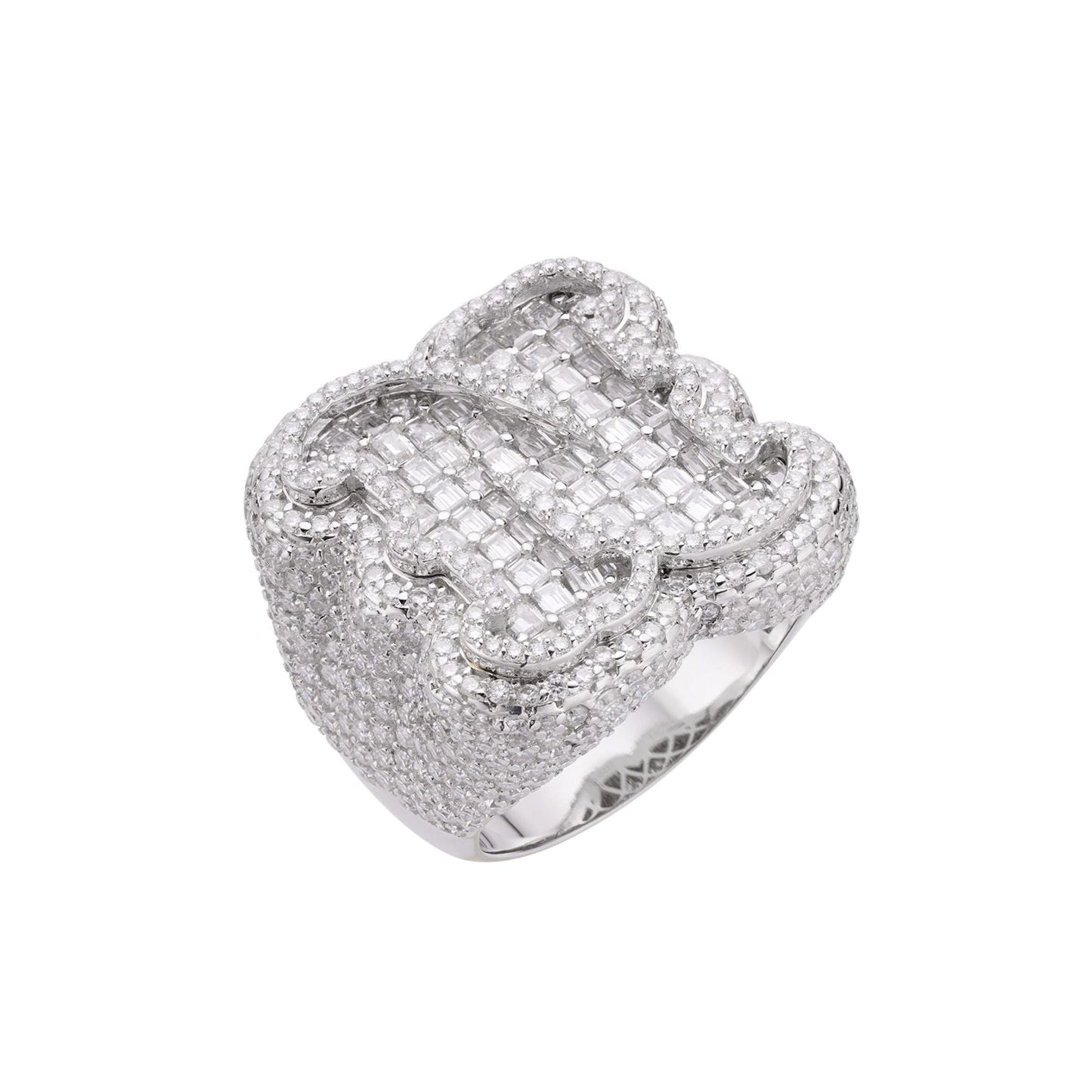 S.Silver Round Baugette Moissanite Albhabet N letter Initial SZ 10 Mens Ring RP 8-3/4 Cttw