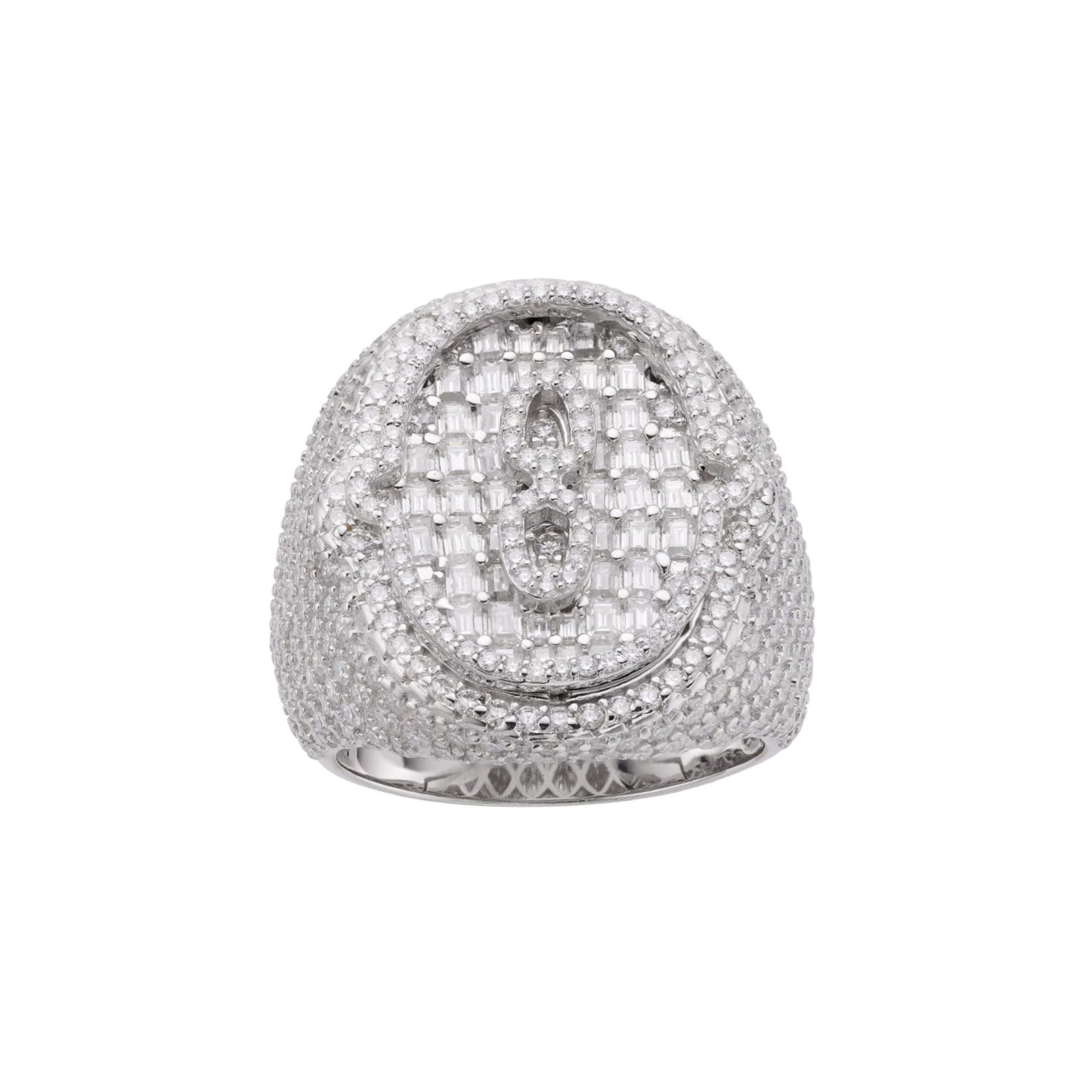 S.Silver Round Baugette Moissanite Albhabet O letter Initial SZ 10 Mens Ring RP 6-3/8 Cttw