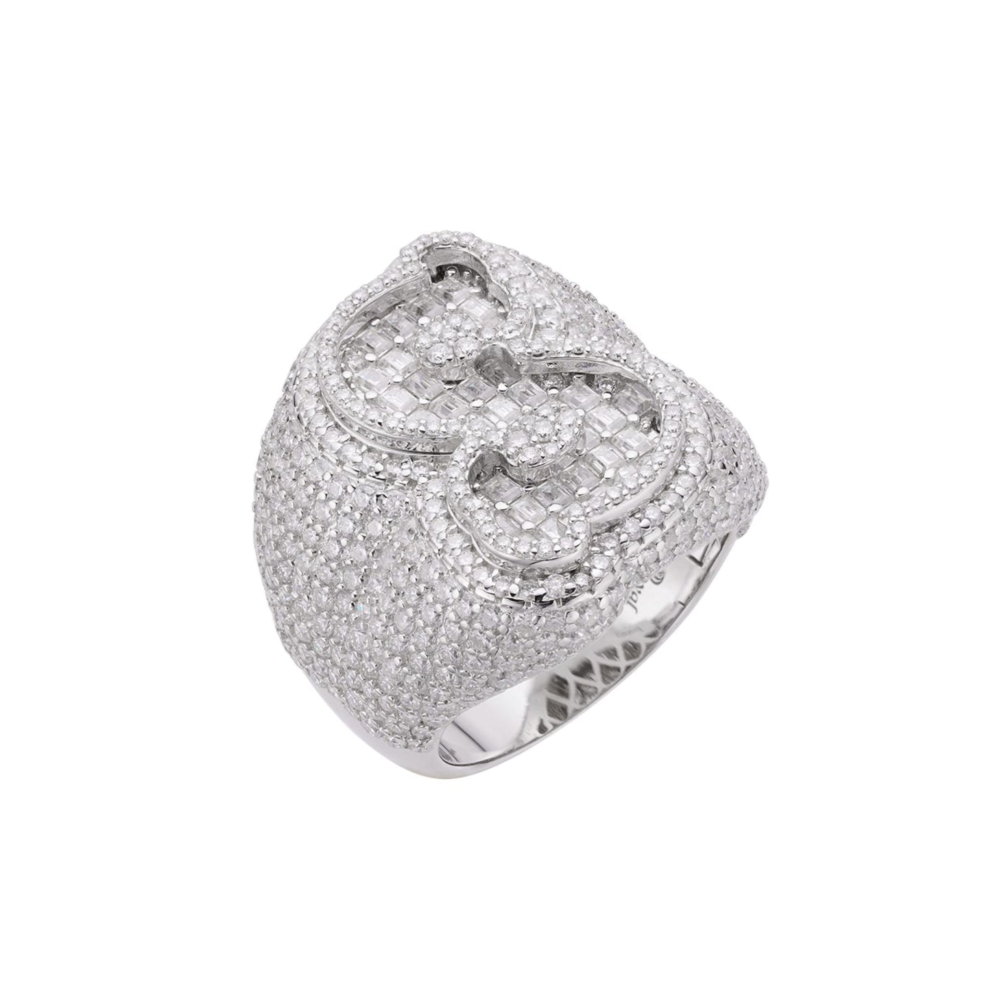 S.Silver Round Baugette Moissanite Albhabet S letter Initial SZ 10 Mens Ring RP 7-3/8 Cttw