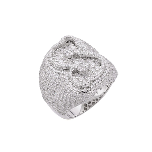 S.Silver Round Baugette Moissanite Albhabet S letter Initial SZ 10 Mens Ring RP 7-3/8 Cttw