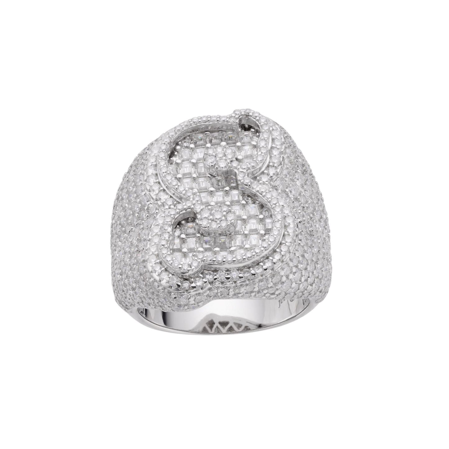 S.Silver Round Baugette Moissanite Albhabet S letter Initial SZ 10 Mens Ring RP 7-3/8 Cttw