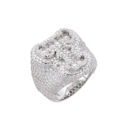 S.Silver Round Baugette Moissanite Albhabet T letter Initial SZ 10 Mens Ring RP 6-3/4 Cttw