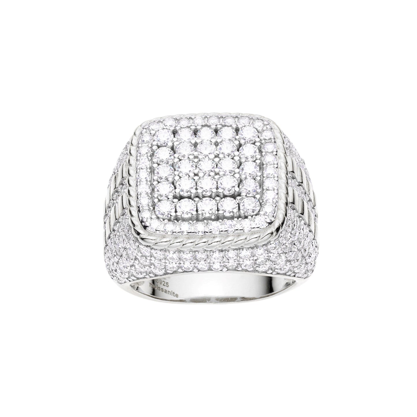 S.Silver Round Moissanite Designer Mens Ring RP 3-7/8 Cttw