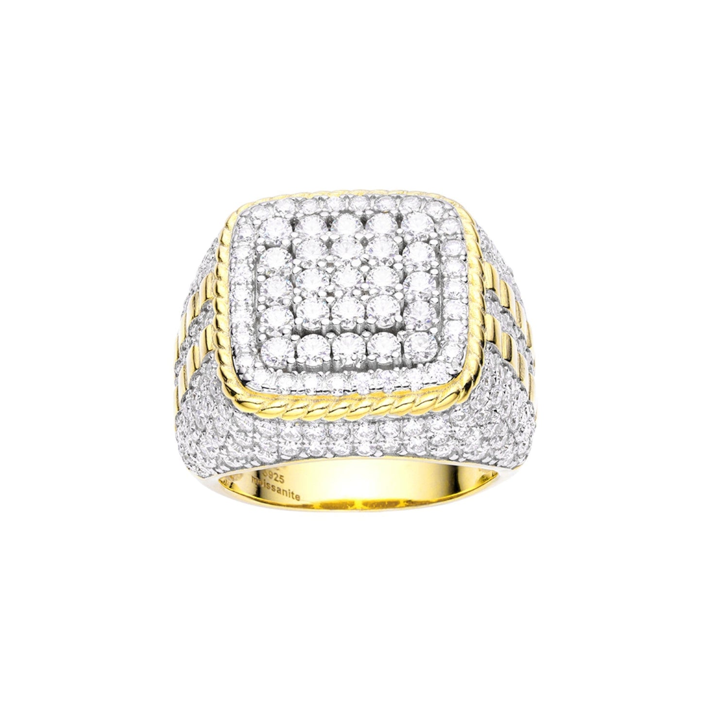 S.Silver Round Moissanite Designer Sz 9 Mens Ring 3-7/8 Cttw RP+GP