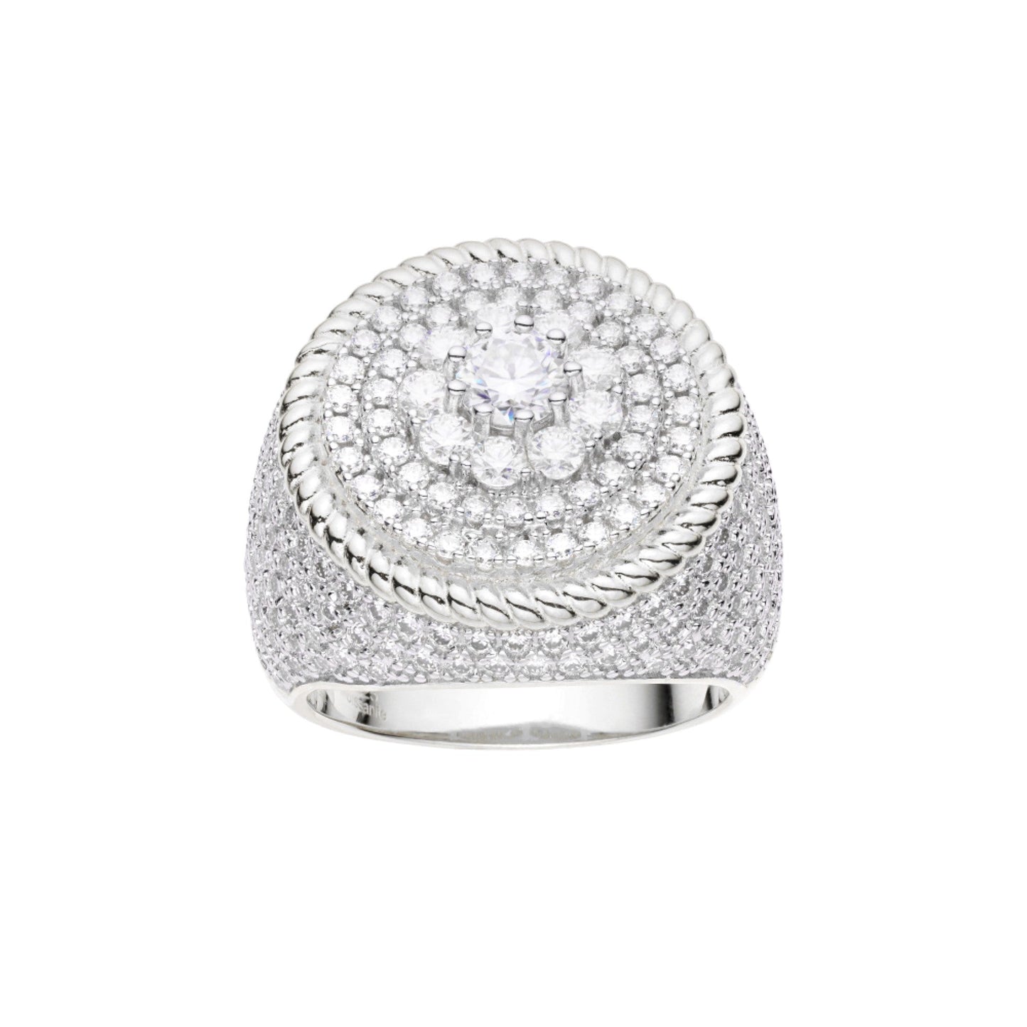 S.Silver Round Moissanite Halo Designer Sz 9 Mens Ring RP 4-1/8 Cttw