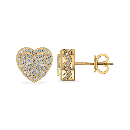 10K Yellow Gold Heart Shape Diamond Stud Earrings 1/3 Cttw