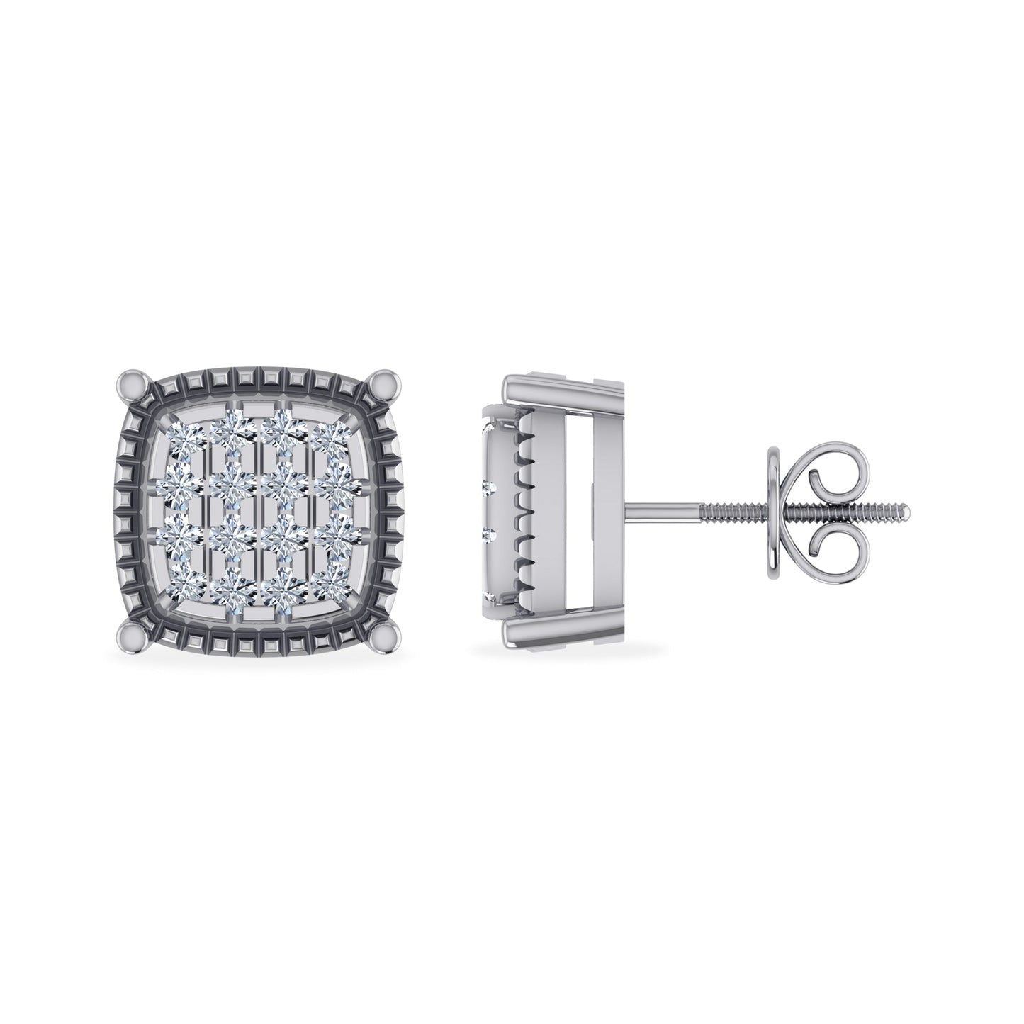 10K White Gold Square Shape Diamond Stud Earrings 1/10 Cttw