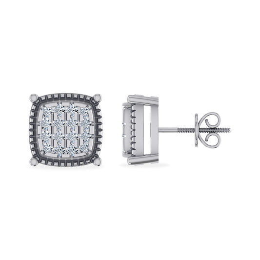 10K White Gold Square Shape Diamond Stud Earrings 1/10 Cttw