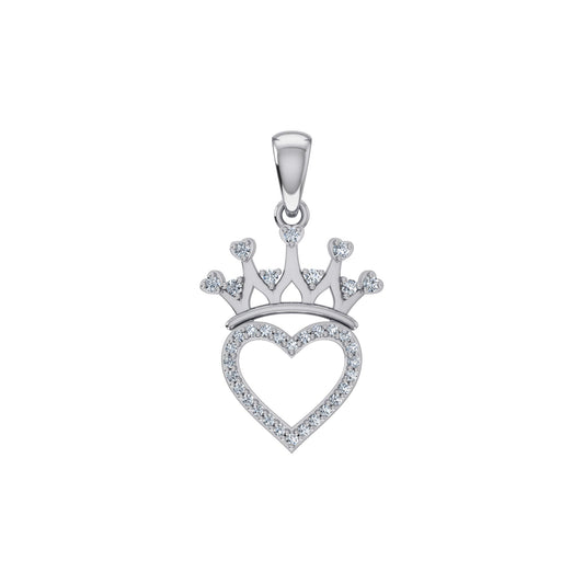 10K White Gold Round Diamond Heart Crown Pendant 1/10 Cttw