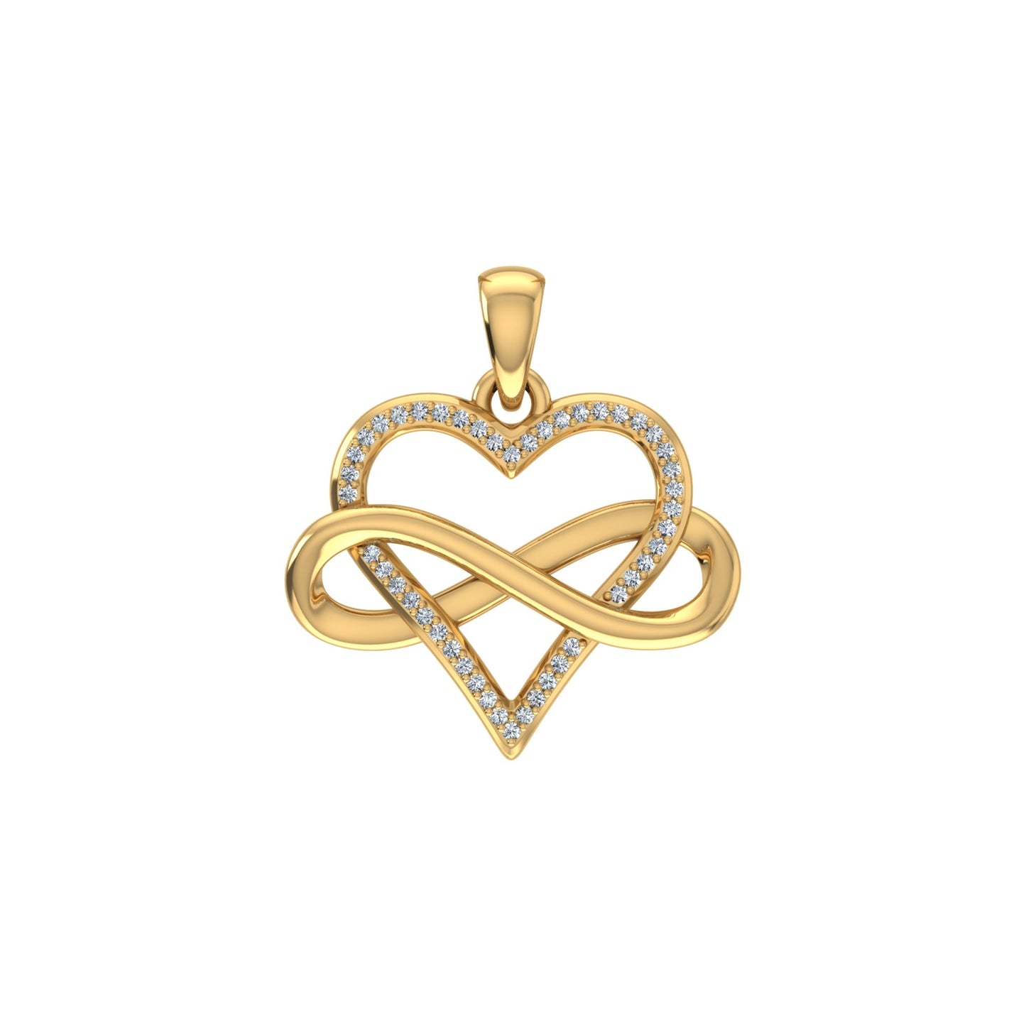 10K Yellow Gold Round Diamond Heart Shape Infinity Pendant 1/10 Cttw