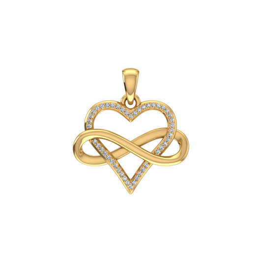 10K Yellow Gold Round Diamond Heart Shape Infinity Pendant 1/10 Cttw