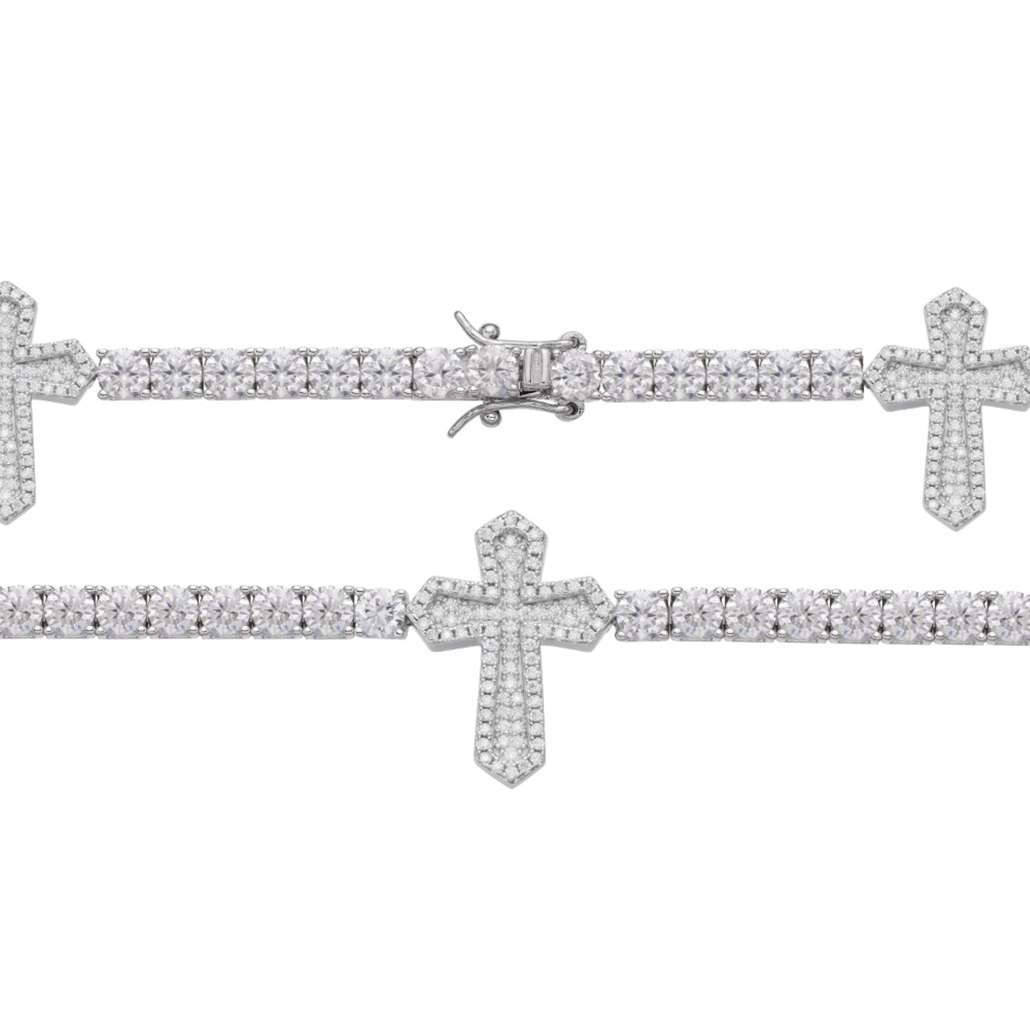 S.Silver Round Moissanite Cross Religious Bracelet 8.5 Inch RP 12-1/3 Cttw