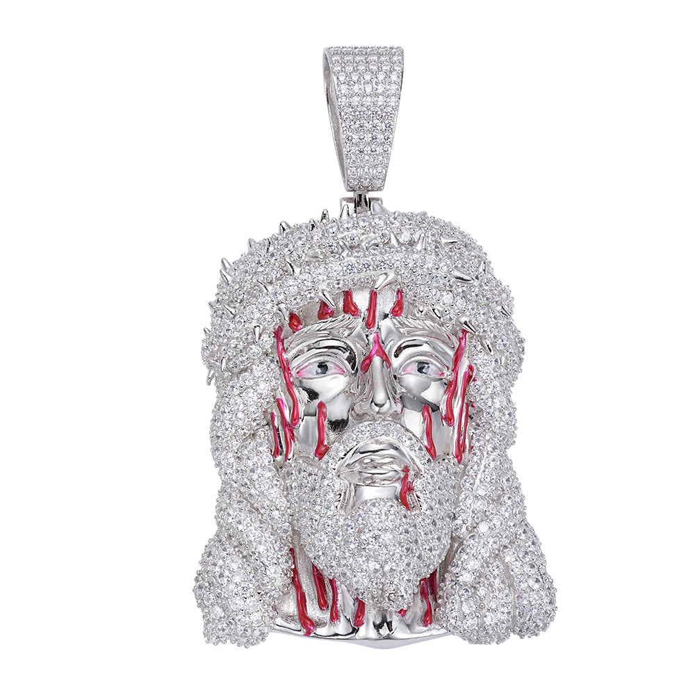 S.Silver 60mm Round Moissanite Jesus Face Religious Pendant RP 21-5/8 Cttw