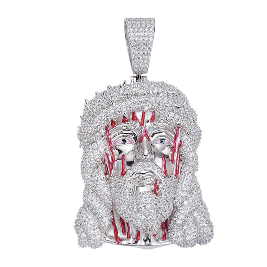 S.Silver 60mm Round Moissanite Jesus Face Religious Pendant RP 21-5/8 Cttw