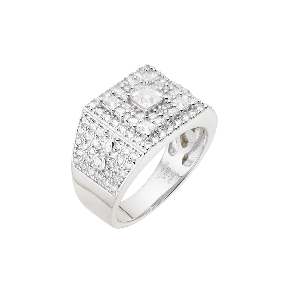 S.Silver Round Baguette Moissanite Square Shape Designer Sz 9 Mens Ring RP 2-3/8 Cttw