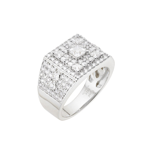 S.Silver Round Baguette Moissanite Square Shape Designer Sz 9 Mens Ring RP 2-3/8 Cttw