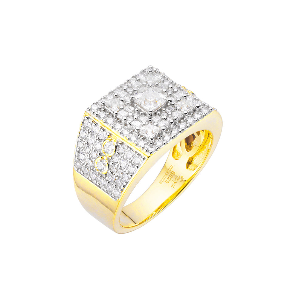 S.Silver Round Baguette Moissanite Square Shape Designer Sz 9 Mens Ring RP+GP 2-3/8 Cttw