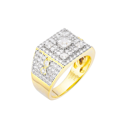 S.Silver Round Baguette Moissanite Square Shape Designer Sz 9 Mens Ring RP+GP 2-3/8 Cttw
