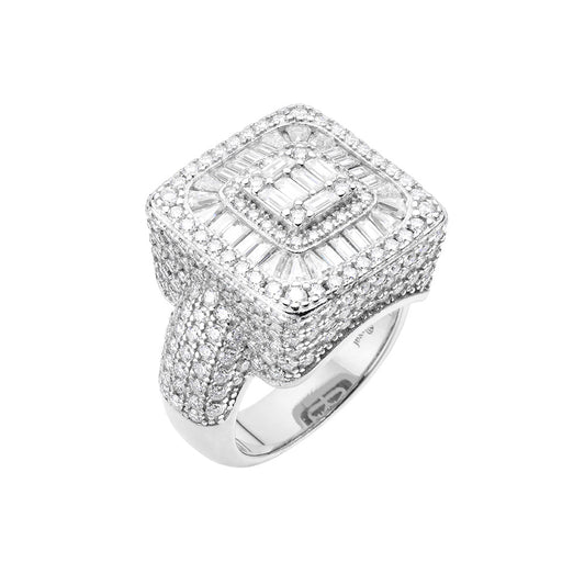S.Silver Round Baguette Moissanite Square Shape Designer Sz 7 Mens Ring RP 6-1/3 Cttw