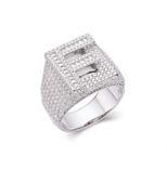 S.Silver Round Baguette Moissanite Cluster Initial F Letter Mens Ring 10 RP 4-7/8 Cttw