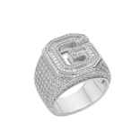 S.Silver Round Baguette Moissanite Cluster Initial G Letter Mens Ring 10 RP 4-5/8 Cttw