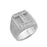S.Silver Round Baguette Moissanite Cluster Initial I Letter Mens Ring 10 RP 5-1/10 Cttw