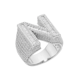 S.Silver Round Baguette Moissanite Cluster Initial N Letter Mens Ring 10 RP 5-1/3 Cttw