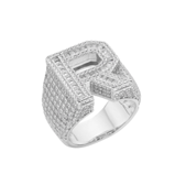 S.Silver Round Baguette Moissanite Cluster Initial R Letter Mens Ring 10 RP 5-1/5 Cttw