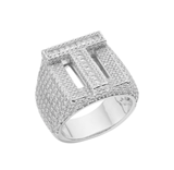 S.Silver Round Baguette Moissanite Cluster Initial T Letter Mens Ring 10 RP 4-7/8 Cttw