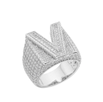 S.Silver Round Baguette Moissanite Cluster Initial V Letter Mens Ring 10 RP 5 Cttw