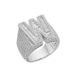 S.Silver Round Baguette Moissanite Cluster Initial W Letter Mens Ring 10 RP 5-3/4 Cttw