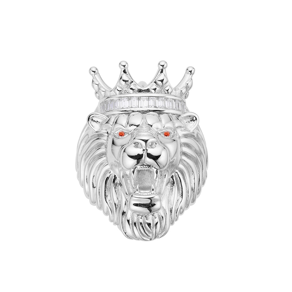 S.Silver Round Baguette Moissanite Roaring Lion Crown Designer Mens Ring SZ 10 RP 1/2 Cttw