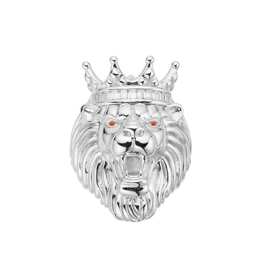 S.Silver Round Baguette Moissanite Roaring Lion Crown Designer Mens Ring SZ 10 RP 1/2 Cttw