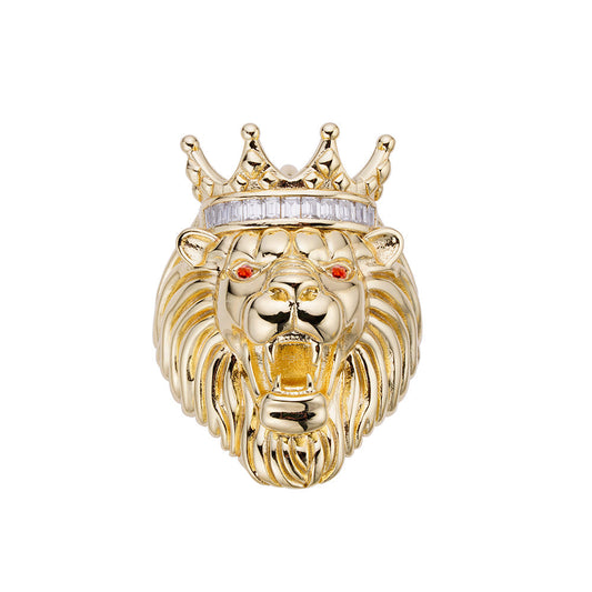 S.Silver Round Baguette Moissanite Roaring Lion Crown Designer Mens Ring SZ 10 RP+GP 1/2 Cttw