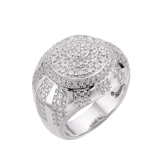 S.Silver Round Moissanite SZ 10 Designer Mens Ring RP 2-1/2 Cttw