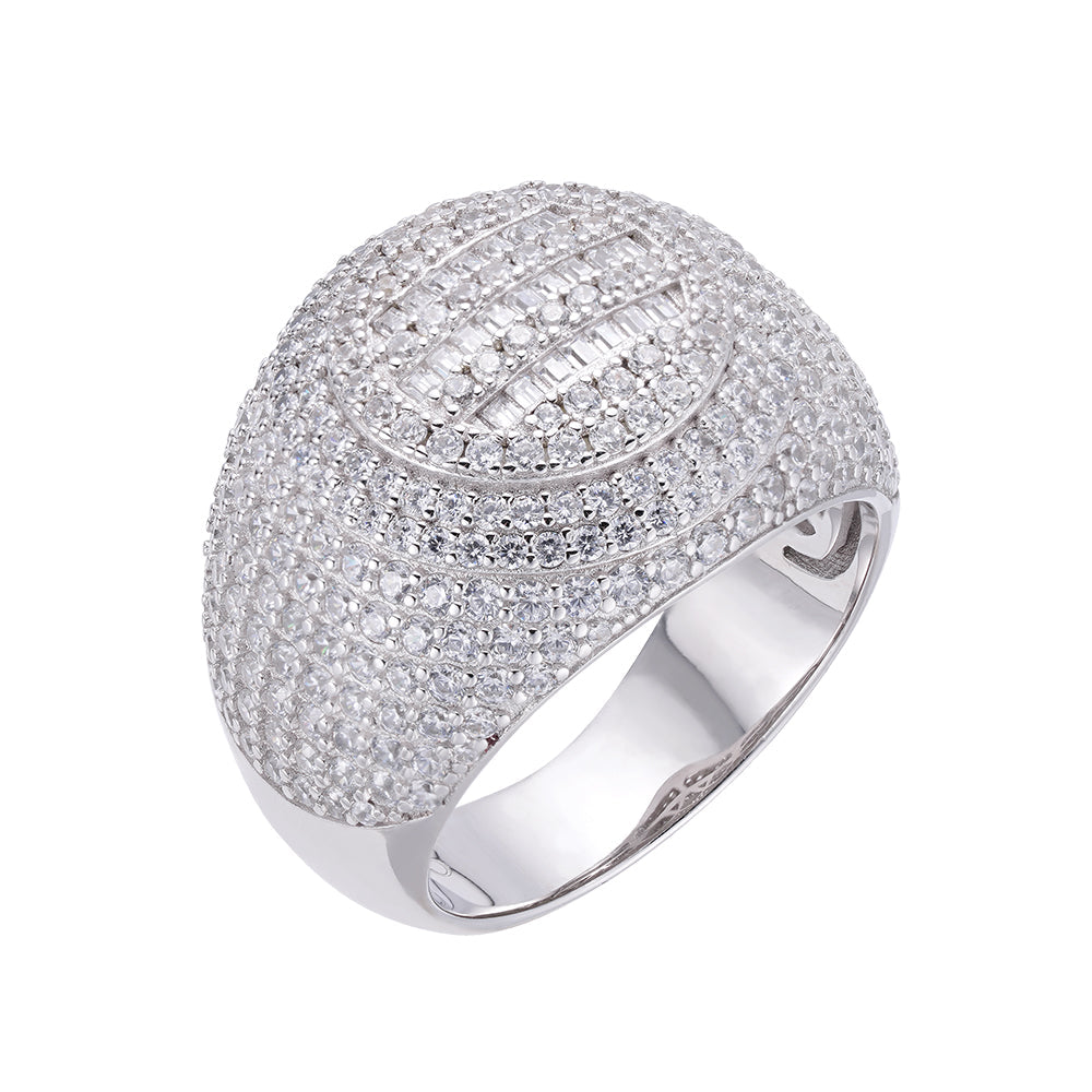 S.Silver Round Baguette Moissanite SZ 10 Designer Mens Ring RP 4 Cttw