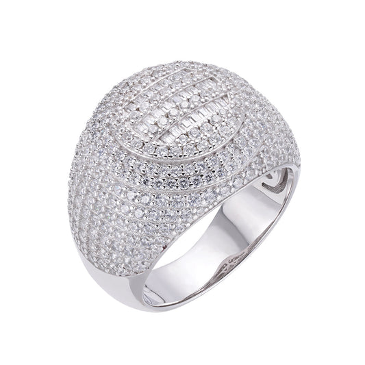 S.Silver Round Baguette Moissanite SZ 10 Designer Mens Ring RP 4 Cttw
