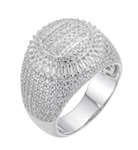 S.Silver Round Baguette Moissanite SZ 10 Designer Mens Ring RP 4-1/2 Cttw