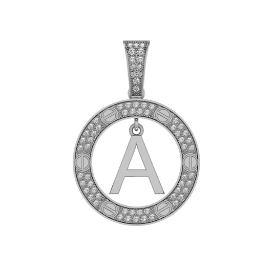 10K White Gold Round Diamond A Letter Initial Pendant 1/5 Cttw
