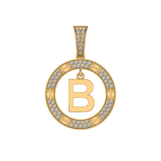 10K Yellow Gold Round Diamond B Letter Initial Pendant 1/5 Cttw