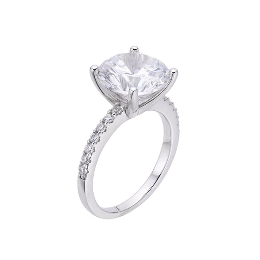 S.Silver Round Big Stone 4 Cttw and Small Stone 0.26 Cttw Moissanite 3 Row Designer Sz 7 Womens Ring RP