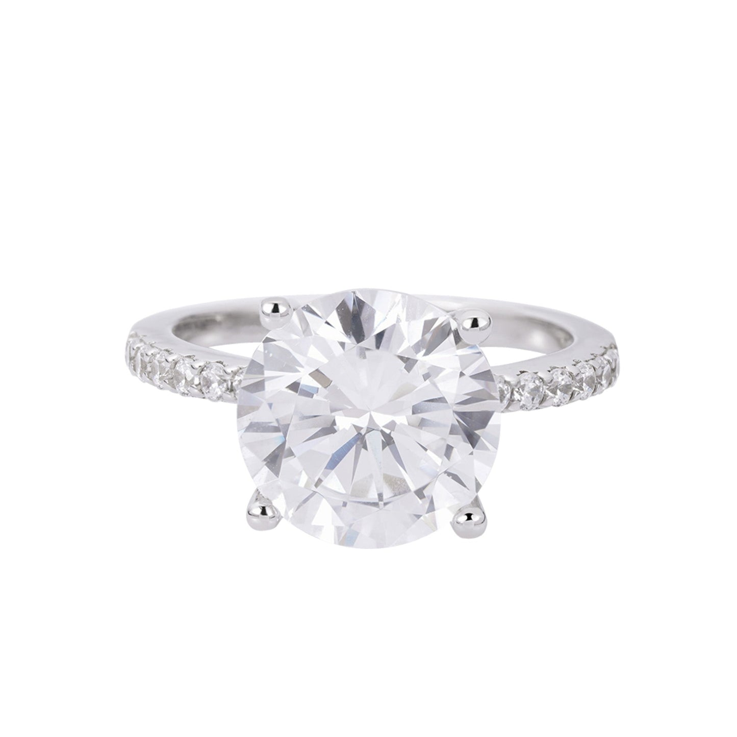 S.Silver Round Big Stone 4 Cttw and Small Stone 0.26 Cttw Moissanite 3 Row Designer Sz 7 Womens Ring RP