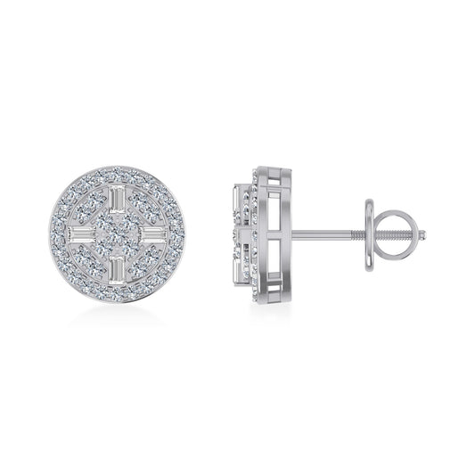 10K White Gold Round Designer Stud Earrings 1/2 Cttw
