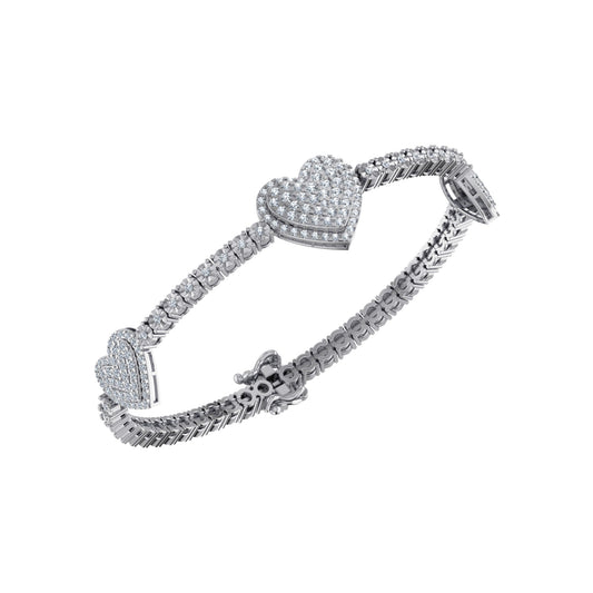 10K White Gold Round Diamond Heart Shape 7 Inch Bracelet 2 Cttw