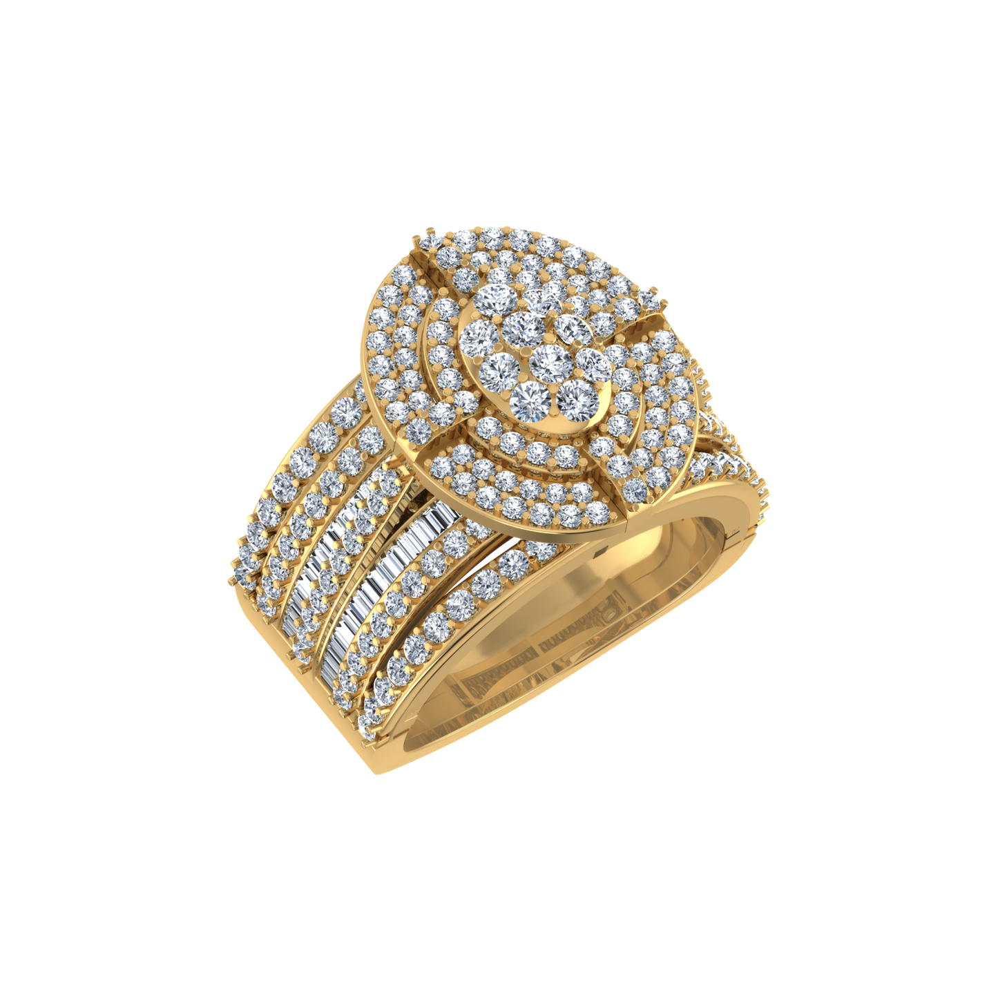 10K Yellow Gold Round Diamond Oval Shape Sz 7 Head Ladies Ring 2 Cttw